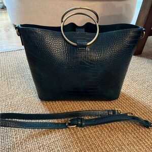 Anthropologie Deep Green Tote Bag with Crossbody Strap